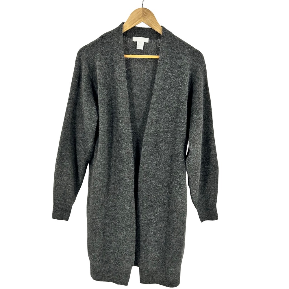 HM Womens XS Dark Gray Longline Open Front Cardigan Knit Sweater Oversized Cozy